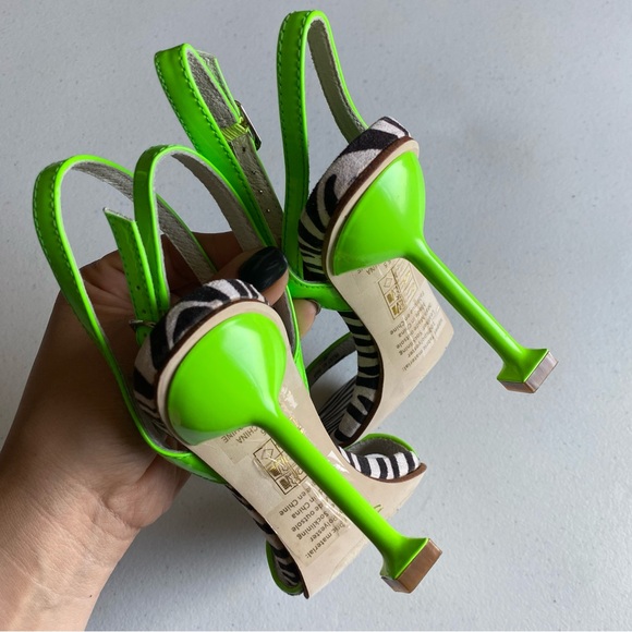 Jeffrey Campbell 5.5 Lime Green Black White Zebra Single Strap Stiletto Heel - Picture 4 of 6